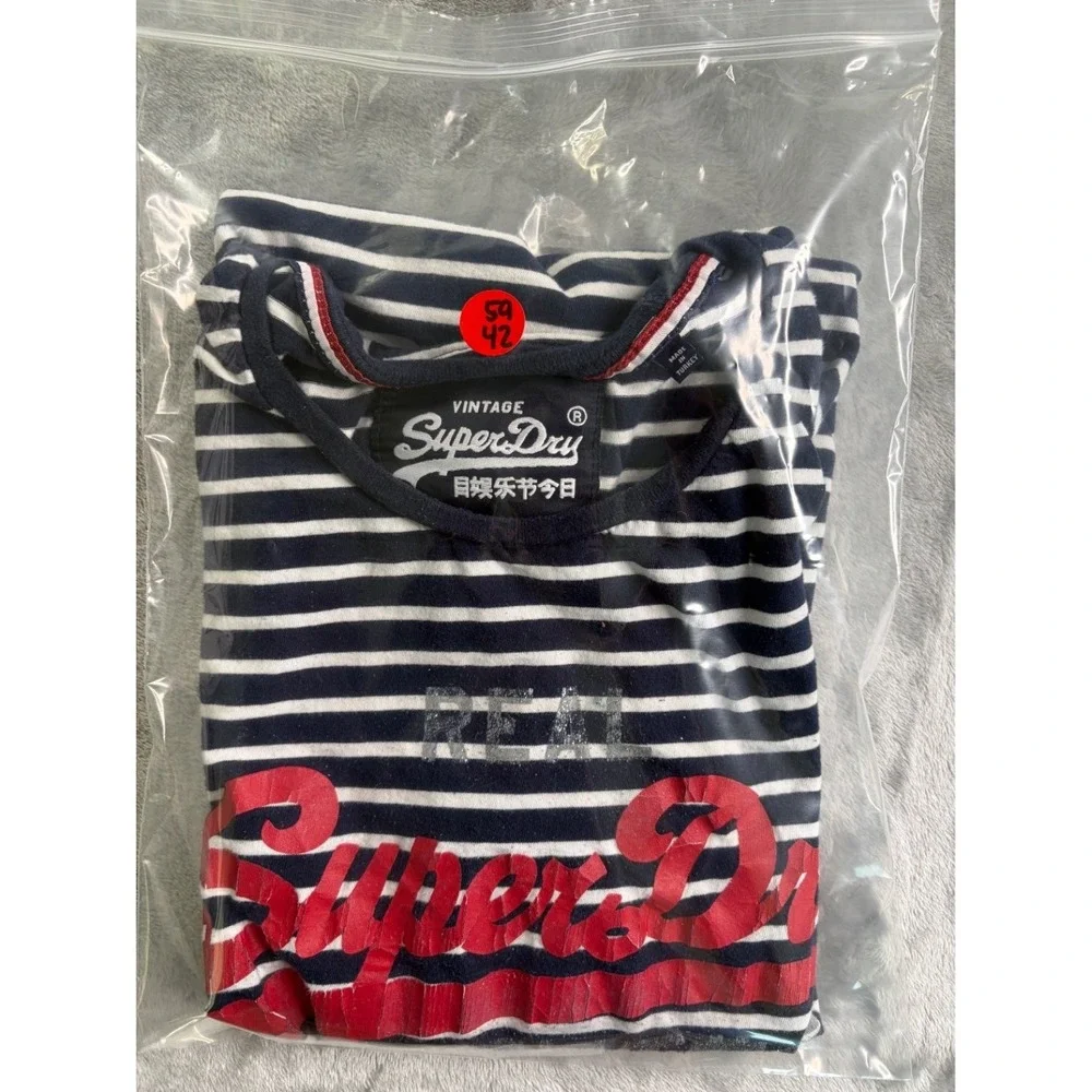 Superdry Premium Entry Tee Shirt Women's T-Shirt L Blue Horizontal Stripes